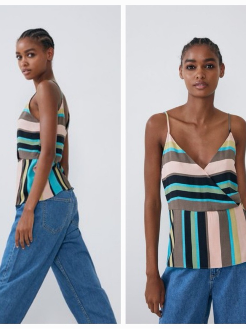 ZARA Women’s Multicolor Striped Asymmetrical Spaghetti Strap Tank Top, Size Med